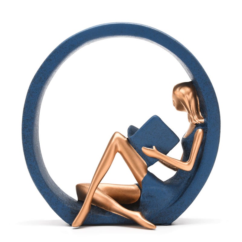 BRABUD Resin Yoga Girl Reading Book Statue Sitting in Circle Figurine Modern Aesthetic Decoration for Home TV Cabinet Bookshelf Desktop Bedroom Shop TQGJBS301