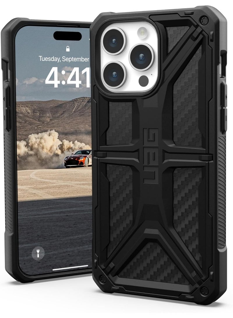Urban Armor Gear - UAG Monarch for iPhone 15 Pro Case Cover [20 Feet Drop Tested] - Carbon Fiber - Image 1