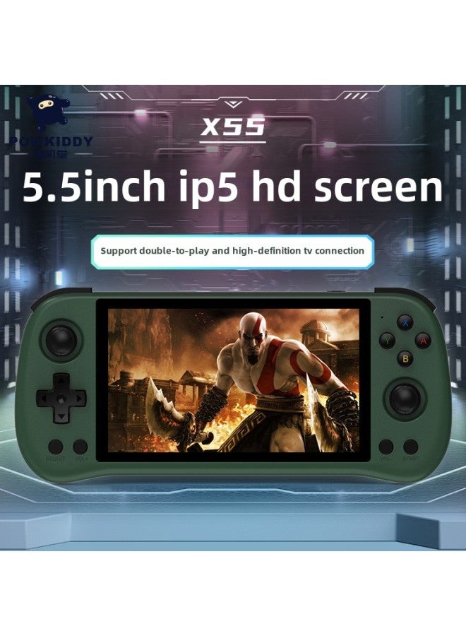 Powkiddy Bubble Machine Hall X55 Game Machine Large Screen 5.5 Inch Open Source Handheld Arcade PS HD Game Machine-Product Color:Standard (without Card)-Model:X55 Green (english Version) 【free Tempered Film】