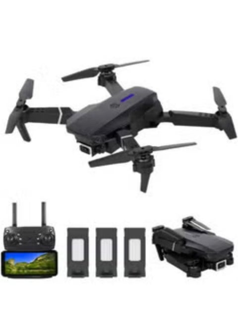 LS-E525 RC طائرة بدون طيار مع كاميرا 4K بدون طيار كاميرا مزدوجة واي فاي FPV بدون طيار وضع بدون رأس، تثبيت الارتفاع، صورة فيديو، مسار الطيران، 3D Filp RC Quadcopter أسود 21.5 * 7 * 18 سم 3 بطاريات
