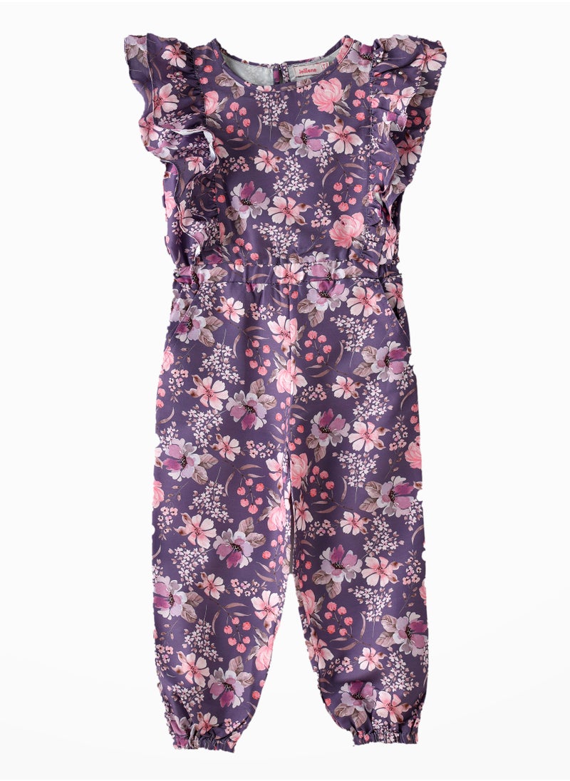 Jelliene Blooming Fun: Girls' Viscose Floral Print Jumpsuit  - Image 1