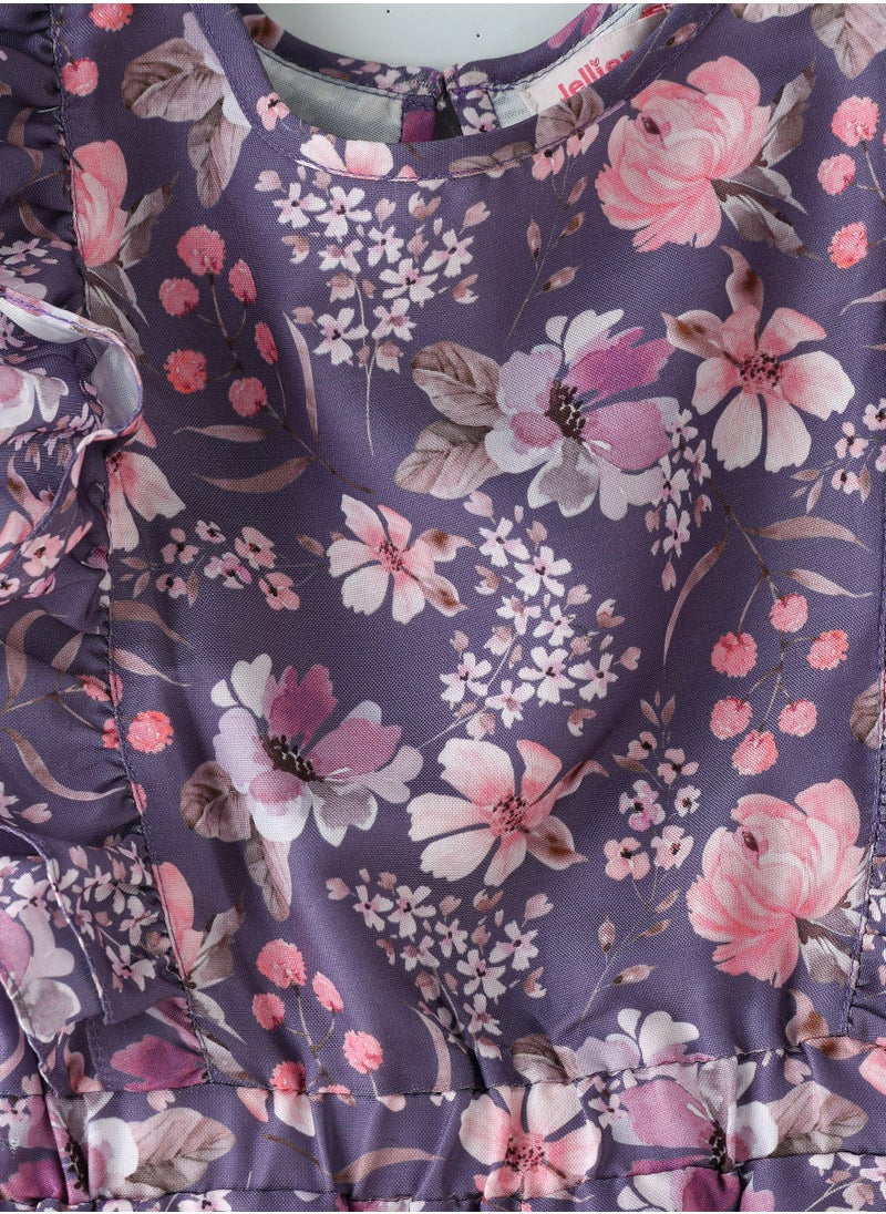 Jelliene Blooming Fun: Girls' Viscose Floral Print Jumpsuit  - Image 3