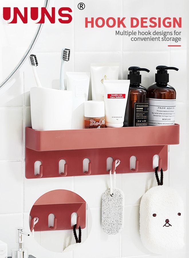 UNUNS Wall Mounted Floating Shelf,DIY Hanging Storage Holder Display Rack With 6 Durable Hooks,Set Of 2 - Image 4