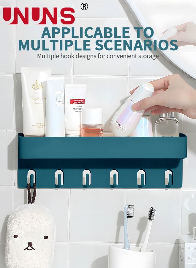 UNUNS Wall Mounted Floating Shelf,DIY Hanging Storage Holder Display Rack With 6 Durable Hooks,Set Of 2 - Image 3
