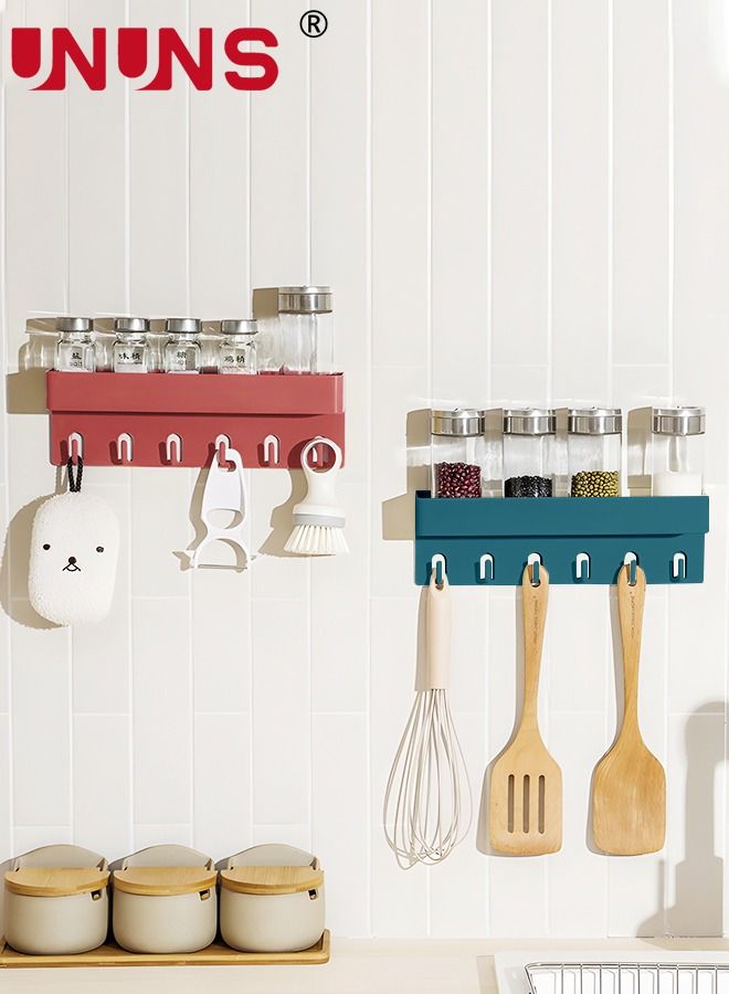 UNUNS Wall Mounted Floating Shelf,DIY Hanging Storage Holder Display Rack With 6 Durable Hooks,Set Of 2 - Image 2