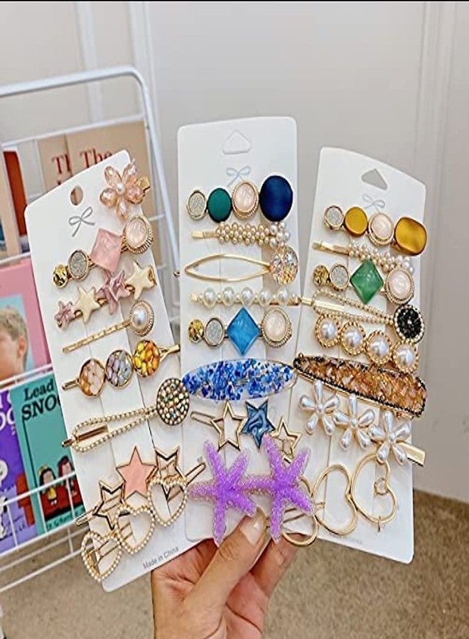 Aliza Korean Style Pearl Barrettes Women's Set Hairpin Korean Style Hair Clip Marble Alligator bobby pins Duckbilled Headdress Jewelry Hair Accessories set (21 Pcs) - Image 2