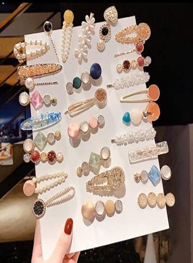 Aliza Korean Style Pearl Barrettes Women's Set Hairpin Korean Style Hair Clip Marble Alligator bobby pins Duckbilled Headdress Jewelry Hair Accessories set (21 Pcs) - Image 3