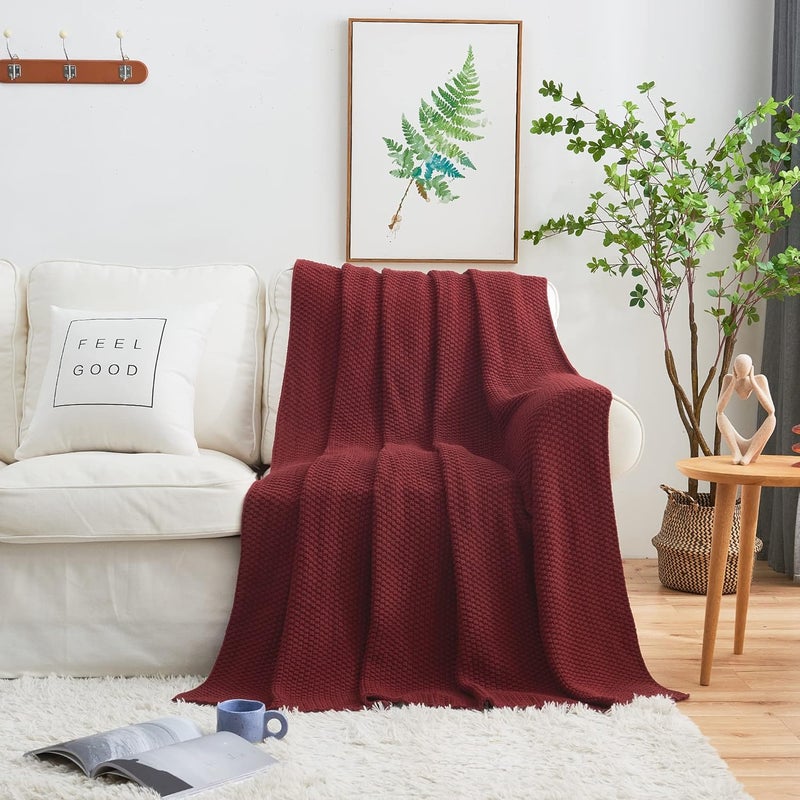 Longhui bedding لحاف لونغهوي المحبوك 100% قطن – بورجوندي، ناعم ودافئ، قابل للغسيل بالماكينة، مقاس 51"×63" – مثالي لغرفة المعيشة، الكنبة، الأريكة، السرير أو السفر. - Image 5