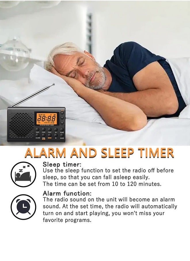 Generic - AM/FM/Shortwave Portable Radio, Battery Operated Pocket Radio, Large Digital Display, Clock Radio with Alarm and Sleep Function, Earphone Included - Image 1