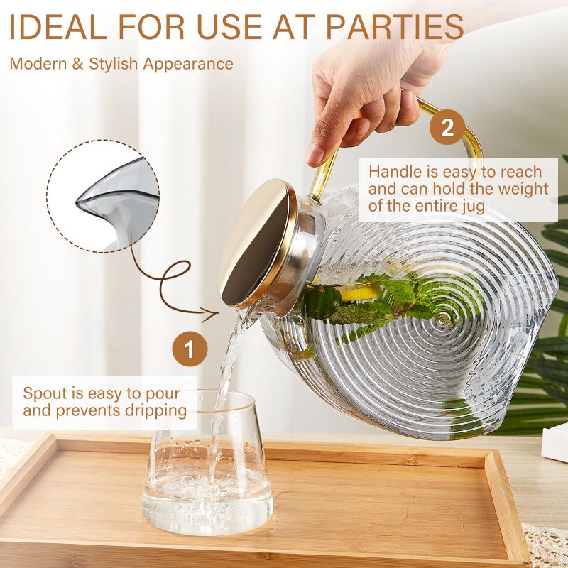 OneDream Glass Pitcher with Lids for Fridge Door, 2.5l/84oz Large Iced Tea Pitcher with Handle, Borosilicate Water Jug for Sun Tea, Fruit Juice, Drinks, Lemonade, Cold or Hot Beverages, Smoke Gray - Image 4