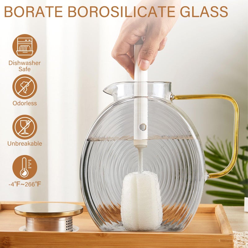OneDream Glass Pitcher with Lids for Fridge Door, 2.5l/84oz Large Iced Tea Pitcher with Handle, Borosilicate Water Jug for Sun Tea, Fruit Juice, Drinks, Lemonade, Cold or Hot Beverages, Smoke Gray - Image 5
