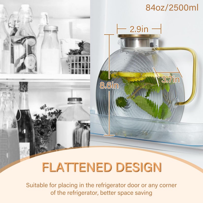 OneDream Glass Pitcher with Lids for Fridge Door, 2.5l/84oz Large Iced Tea Pitcher with Handle, Borosilicate Water Jug for Sun Tea, Fruit Juice, Drinks, Lemonade, Cold or Hot Beverages, Smoke Gray - Image 2