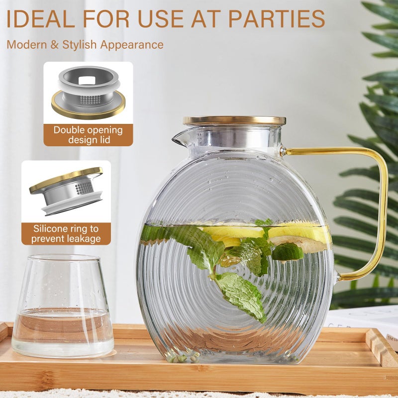 OneDream Glass Pitcher with Lids for Fridge Door, 2.5l/84oz Large Iced Tea Pitcher with Handle, Borosilicate Water Jug for Sun Tea, Fruit Juice, Drinks, Lemonade, Cold or Hot Beverages, Smoke Gray - Image 3