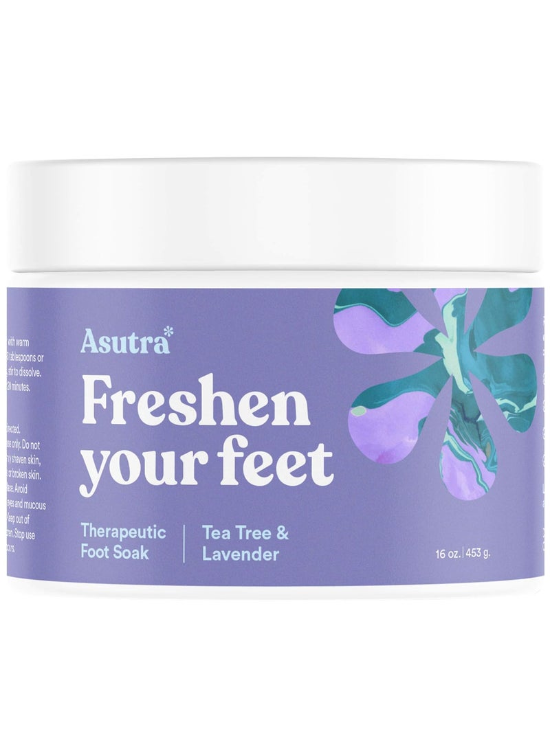 Asutra ASUTRA Invigorating and Therapeutic Foot Soak + Pedicure Pumice Stone (Dead Sea Salt w/Tea Tree & Lavender Oils), 16 oz - Helps to Soften Calluses, Corns, and Cracked Feet 