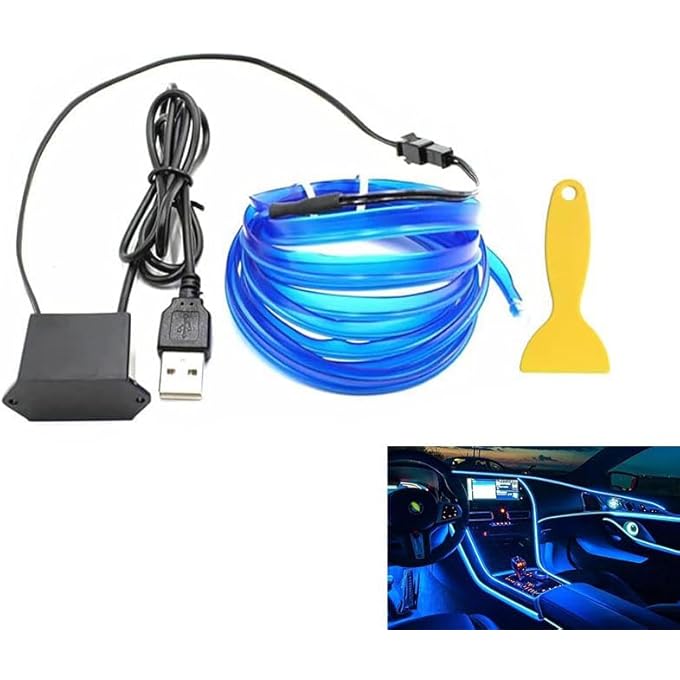 Bukela Car Interior Led Light Bar 5M Usb Powered Neon Strip Lights Rgb Ambient Lighting Kit With Music Sync Blue Strip Lights For Cars Trucks And Vehicle Decorations Monochromatic Light - Image 2