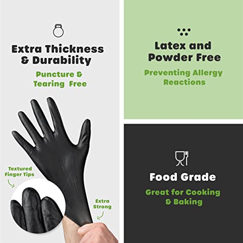 Comfy Package Black Nitrile Gloves [100 Count] 6 Mil, HEAVY DUTY Disposable Gloves for Food Prep, Cooking, Tattoo, Cleaning – Latex-Free, Powder-Free, Textured Fingertips - Medium - Image 3