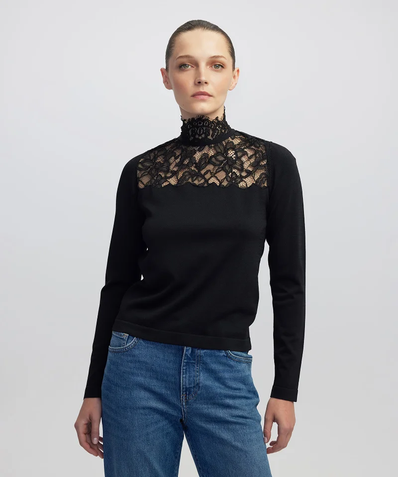 Lace-Trim Knit Top