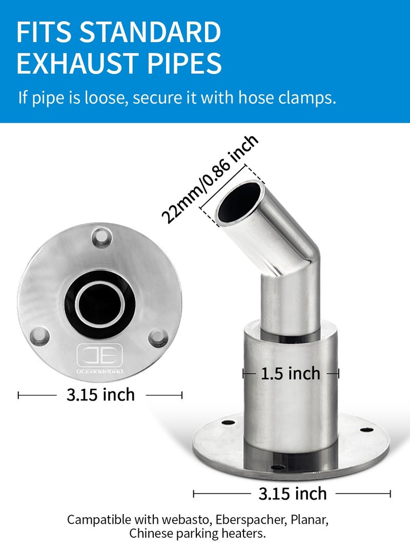 OCEANBROAD Stainless Steel 316 Thru Hull Exhaust Skin, Fitting 22mm Hose Pipe Marine Exhaust Port for Webasto, Planar, Eberspacher, Chinese Diesel Parking heaters, Straight with Bolts and Nuts - Image 2
