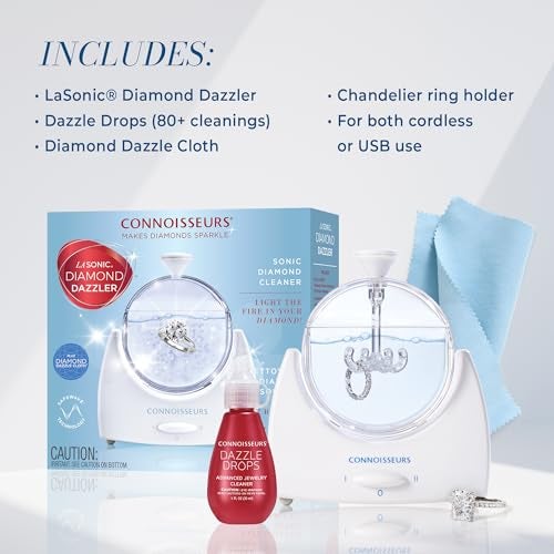 Connoisseurs LaSonic Diamond Dazzler - Includes Sonic Ring Cleaner, Dazzle Drops Advanced Jewelry Cleaner Concentrate, and Cleaning Cloth - Image 4