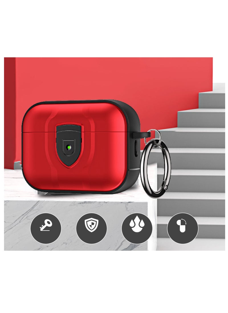 YONK - Compatible with AirPods Pro 2nd Generation Full Body Rugged Hard Shell Protective Case Cover With Keychain Designed for AirPods Pro 2 (2022) Red Black - Image 1