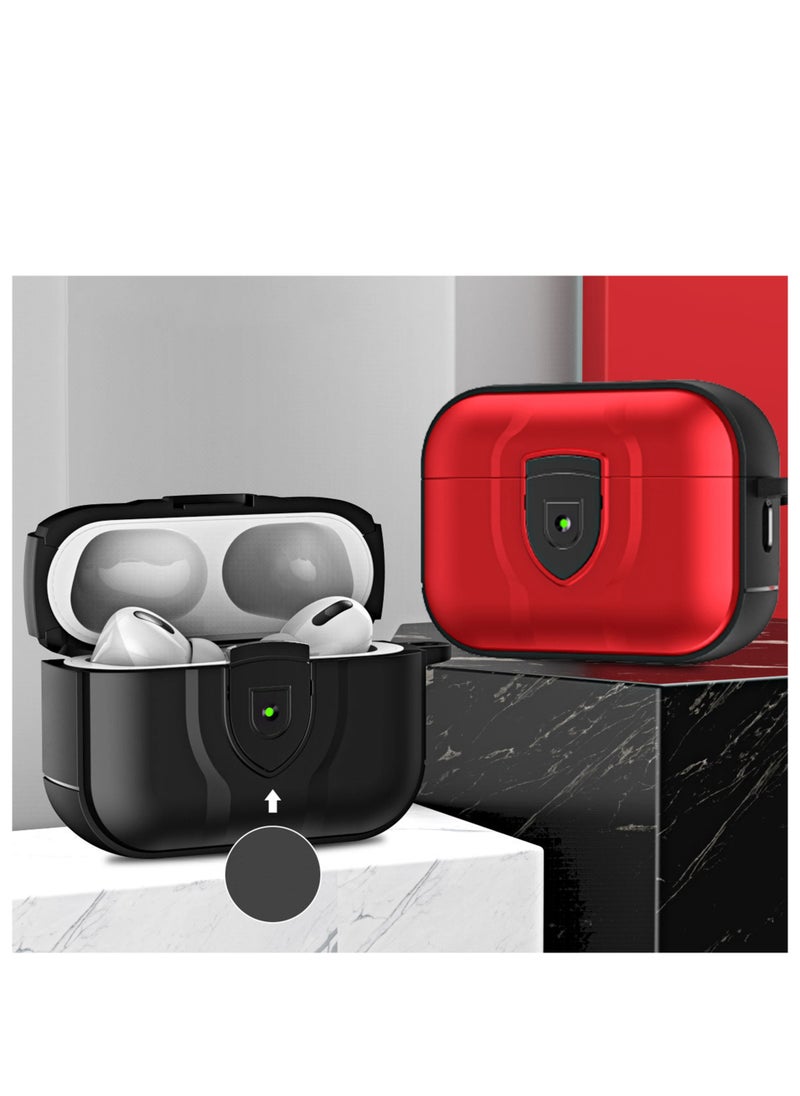 YONK - Compatible with AirPods Pro 2nd Generation Full Body Rugged Hard Shell Protective Case Cover With Keychain Designed for AirPods Pro 2 (2022) Red Black - Image 1