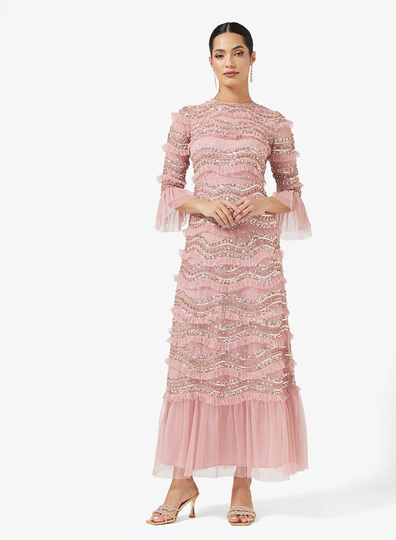 مايا فستان ماكسي مزين بتفاصيل مكشكشة مموجة - Image 4