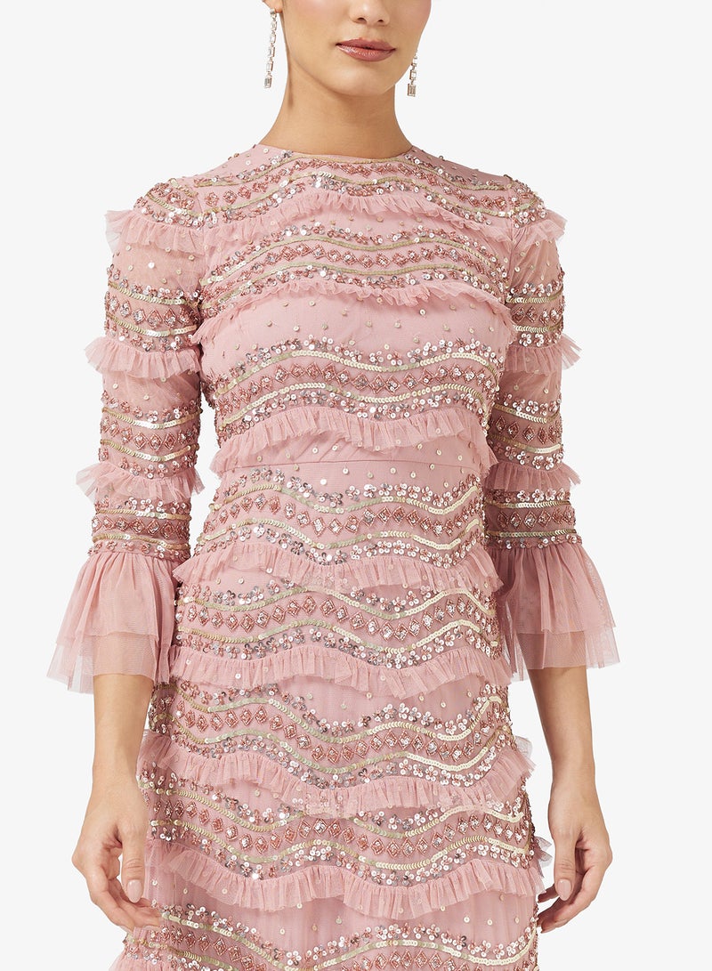 مايا فستان ماكسي مزين بتفاصيل مكشكشة مموجة - Image 3