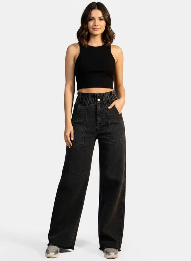 Take Two Take Two Black Mid Rise Wide Leg Jeans