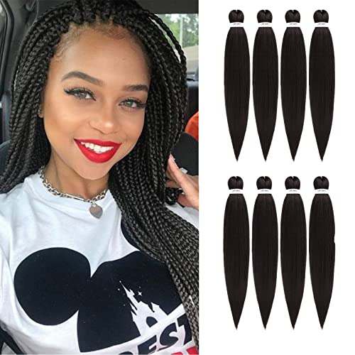 DIFUNEE Pre-stretched Braiding Hair - 22 Inch 8 Packs Dark Brown Long Braiding Hair For Twist or Box Braids, Yaki Texture Hot Water Setting Synthetic Braiding Hair Extensions (22 Inch, #2-8P) - Image 1
