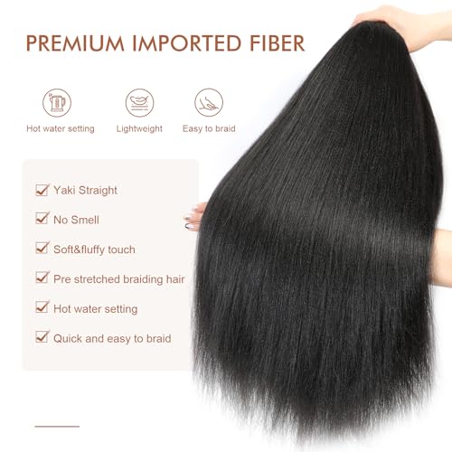 DIFUNEE Pre-stretched Braiding Hair - 22 Inch 8 Packs Dark Brown Long Braiding Hair For Twist or Box Braids, Yaki Texture Hot Water Setting Synthetic Braiding Hair Extensions (22 Inch, #2-8P) - Image 2