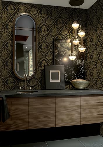 Toduso Peel and Stick Wallpaper Vintage Wall Paper Boho Contact Paper Black and Gold Floral Removable Wallpaper for Bathroom Bedroom Flower Waterproof Self Adhesive Vinyl Drawer Decor 17.3"x393.7" - Image 2