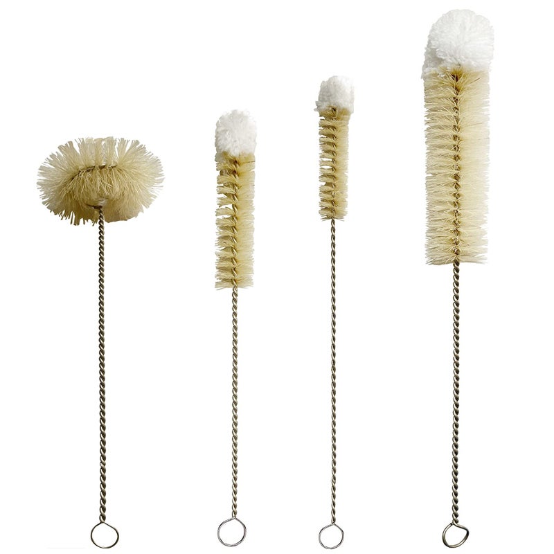 Coralpearl Coralpearl Bottle Brushes Thin Long Handle X 4 Skinny Wire Cleaner Set in Stainless Steel with Natural Boar Bristle at Wool Tip Bendable Flexible for Cleaning Narrow Neck Bottles Pipe Tube Hose 