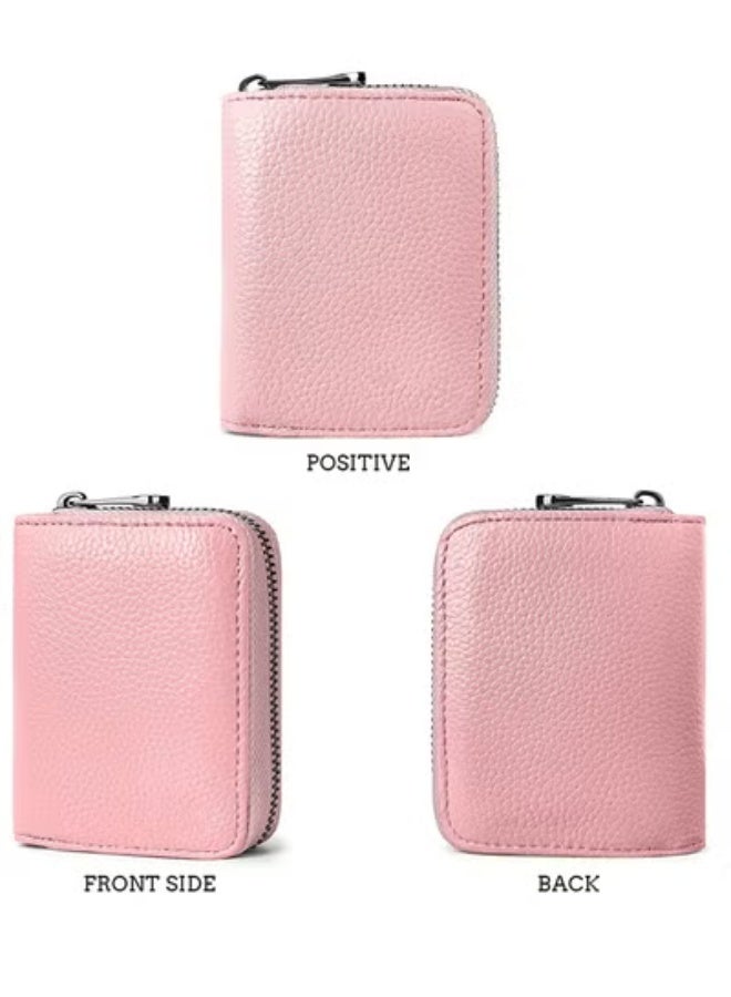 Peachjoy Card Cases, RFID 20 Card Slots Credit Card Holder Genuine Leather Small Card Case for Women or Men Accordion Wallet with Zipper, Pink - Image 5