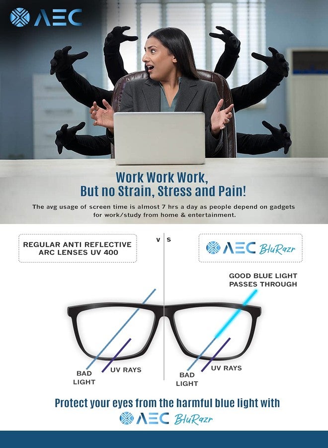 AEC Magna Blue Light Blocking Glasses Zero Power Computer Glasses BlueRazr Lenses Anti Glare Lightweight UV Protection Full Rim Square Eyeglasses for Men and Women | M8601 (Black/White) - Image 5