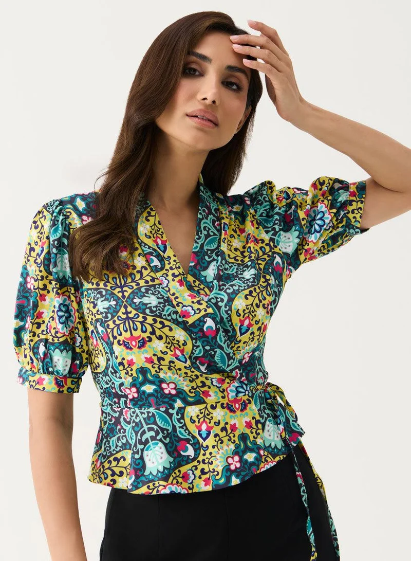 Zigzag Peplum Crop Top with V Neck