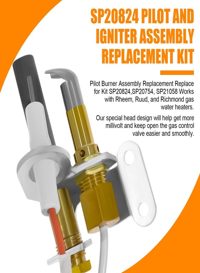 Ketofa SP20824 Pilot Burner Assembly Kit Replacement SP20754,SP21058,SP21059,SP20800, Compatible for Rheem Ruud and Richmond Water Heater Parts, NG with LP Orifice - Image 2