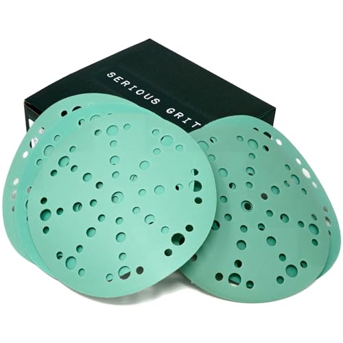 Serious Grit - 6-Inch 49-Hole High Grit Sanding Discs Assortment - 320, 400, 600, 800, 1000 Grit (10 of Each) - Wet Dry Hook & Loop Film Discs - Sandpaper for Random Orbital Sanders - 50 Pack Box - Image 1