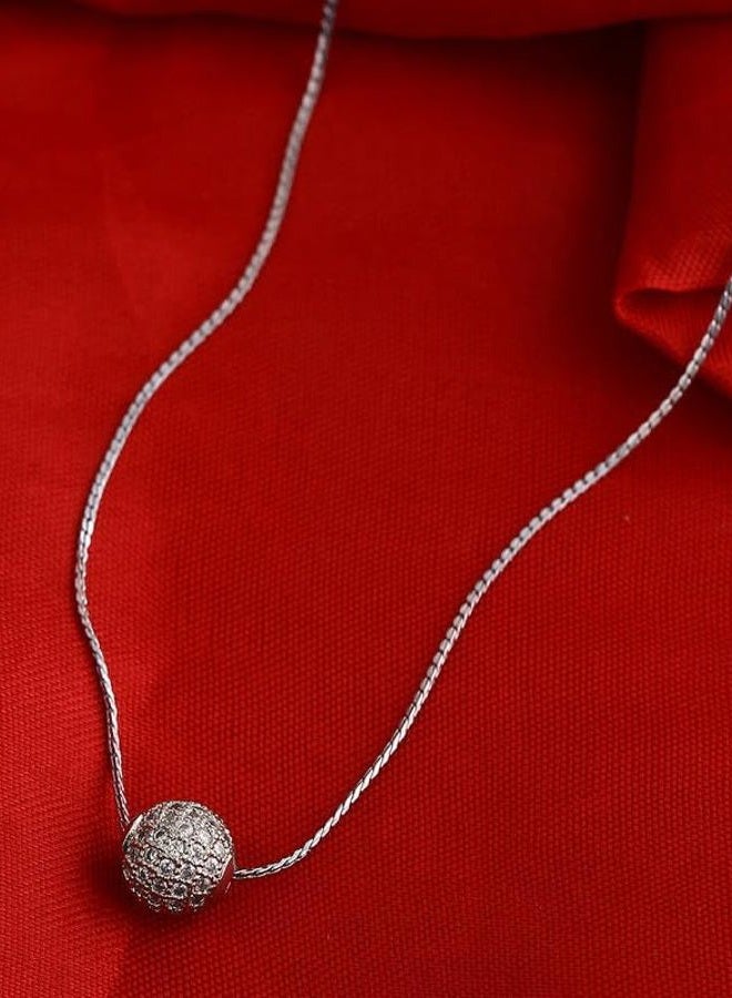 Shoshaa Silver CZ Ball Pendant Necklace for Women | Silver-Plated Brass Chain for Girls Teens | 18" Chain Beautiful Elegant Design Charm Necklace Jewelry Gift - Image 3