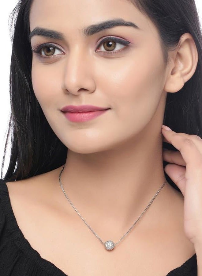 Shoshaa Silver CZ Ball Pendant Necklace for Women | Silver-Plated Brass Chain for Girls Teens | 18" Chain Beautiful Elegant Design Charm Necklace Jewelry Gift - Image 2