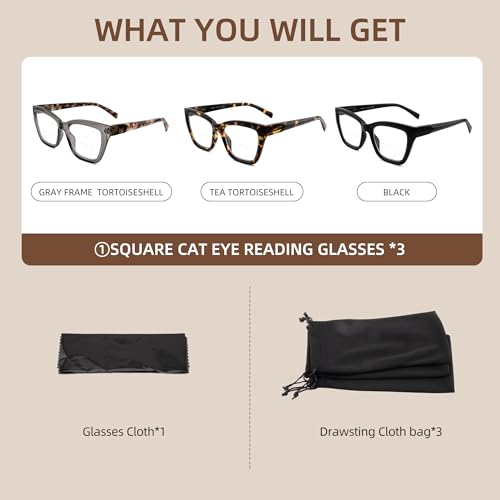 HIYANJN Bifocal Reading Glasses For Women Men 3 Pack Fashion Cat Eye Computer Readers Clear Top Oversized Eyeglasses 1.75x - Image 5