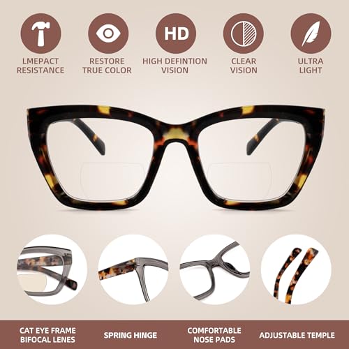 HIYANJN Bifocal Reading Glasses For Women Men 3 Pack Fashion Cat Eye Computer Readers Clear Top Oversized Eyeglasses 1.75x - Image 4