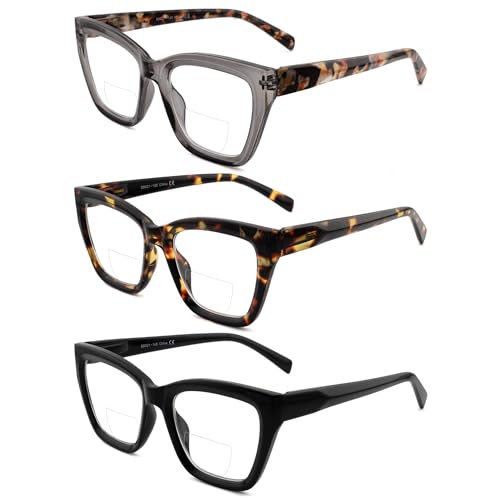 HIYANJN Bifocal Reading Glasses For Women Men 3 Pack Fashion Cat Eye Computer Readers Clear Top Oversized Eyeglasses 1.75x - Image 2
