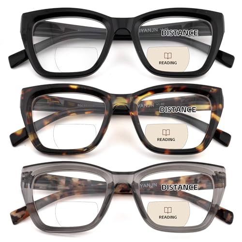 HIYANJN Bifocal Reading Glasses For Women Men 3 Pack Fashion Cat Eye Computer Readers Clear Top Oversized Eyeglasses 1.75x - Image 1