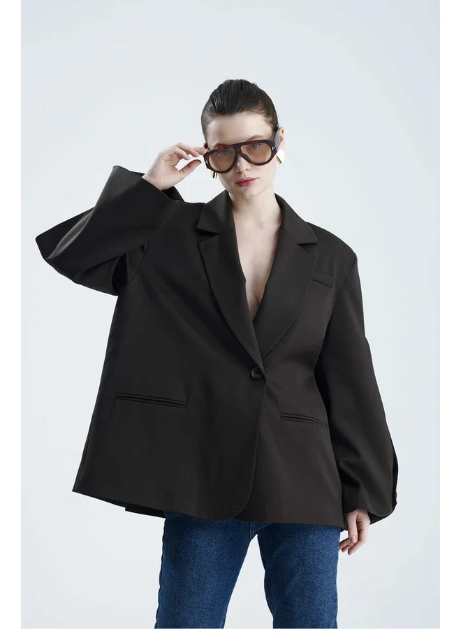 GACACOLLECTION MANAROLA Brown Blazer Jacket with Sleeve and Back Button Details