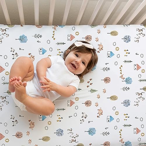 Sorrel + Fern Crib Sheets Neutral - Fitted Baby Crib Sheets Bed for Girl Boy - 2 Pack Standard & Toddler Mattress (Farm Animals) - Buttery Soft Organic Cotton Blend - Image 3