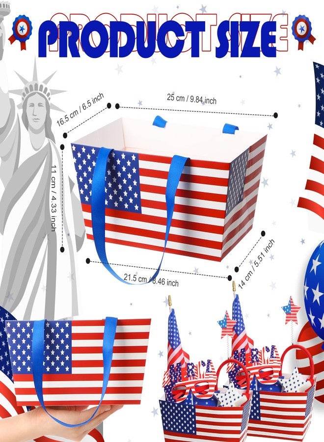 Funnymoom 6 Pack Patriotic Basket for Gifts Empty with Cellophane Bags Pull Bows Flag Paper Basket USA Red Blue White Flag Gift Box for Memorial Day Party Favors, 9.8 x 6.5 Inch - Image 3