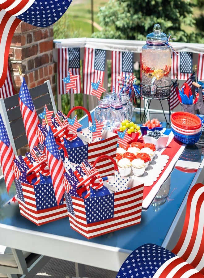 Funnymoom 6 Pack Patriotic Basket for Gifts Empty with Cellophane Bags Pull Bows Flag Paper Basket USA Red Blue White Flag Gift Box for Memorial Day Party Favors, 9.8 x 6.5 Inch - Image 2