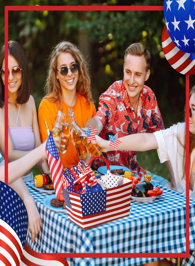 Funnymoom 6 Pack Patriotic Basket for Gifts Empty with Cellophane Bags Pull Bows Flag Paper Basket USA Red Blue White Flag Gift Box for Memorial Day Party Favors, 9.8 x 6.5 Inch - Image 5