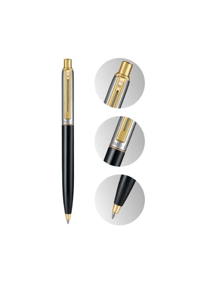 Sheaffer Sentinel Metal 335 Glossy Black Barrel and Brushed Chrome Cap Ballpoint Pen with Gold-Plated Trims - Image 4