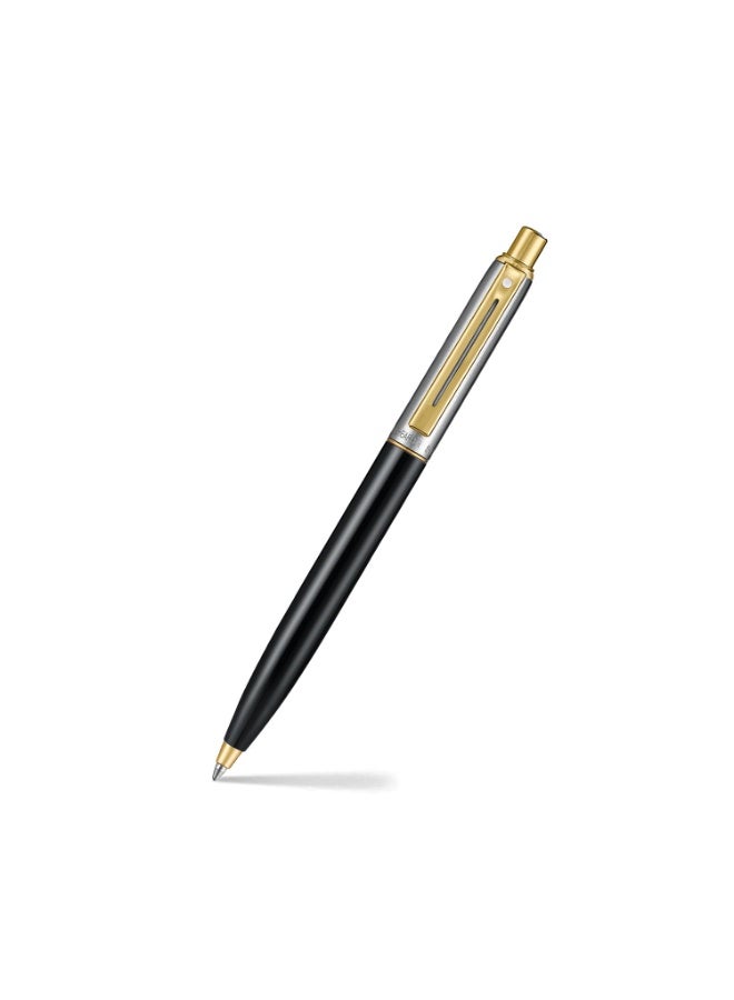 Sheaffer Sentinel Metal 335 Glossy Black Barrel and Brushed Chrome Cap Ballpoint Pen with Gold-Plated Trims - Image 1